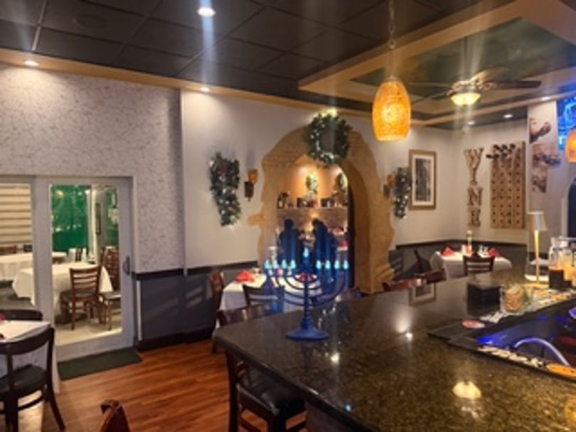 Bar area decorated for the holidays